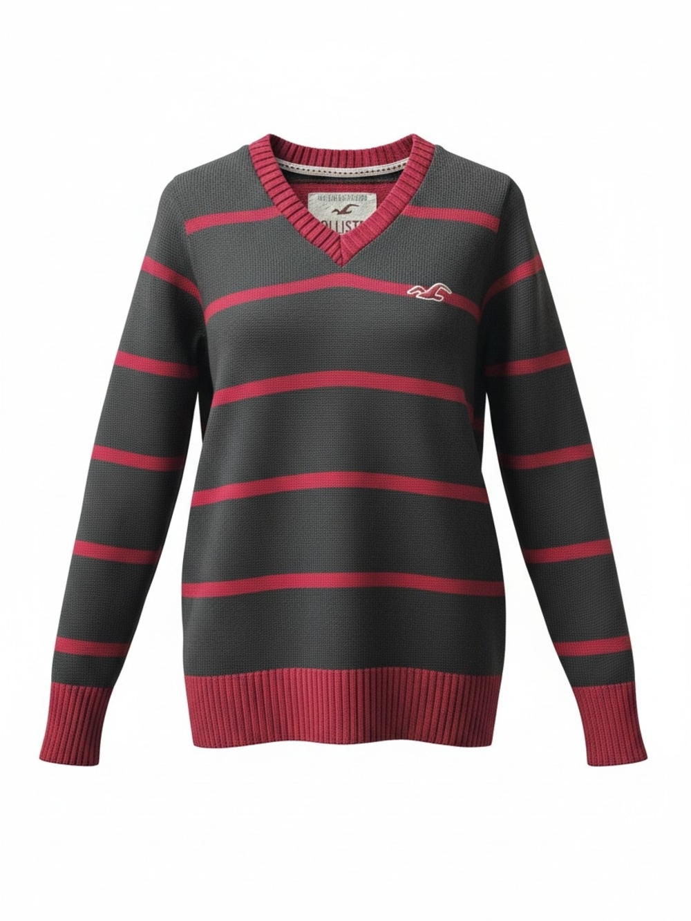 Hollister Women's Green And Red Strip Sweater Size Small